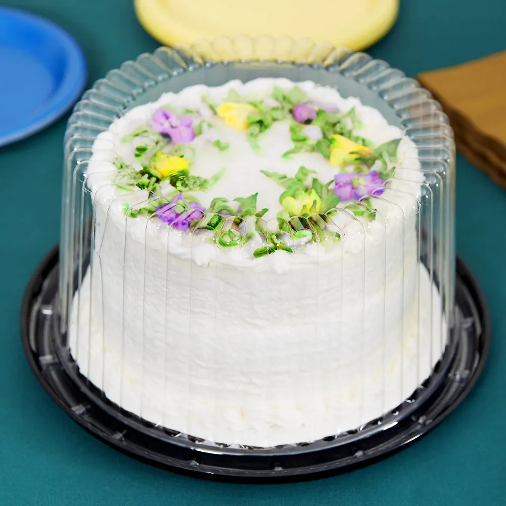 1-2 Layer Disposable Plastic Round Cake Display Container with Clear Dome Lid, Plastic Round Birthday Cake Packaging Box