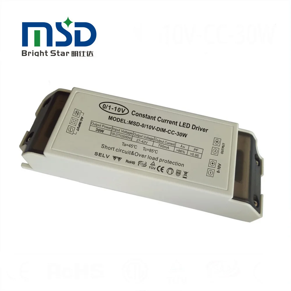 30w 300mA 500Ma 700mA 900mA IP40 no flicker customized driver 5 years warranty dimmer 0-10V PWM dimmable led driver power supply