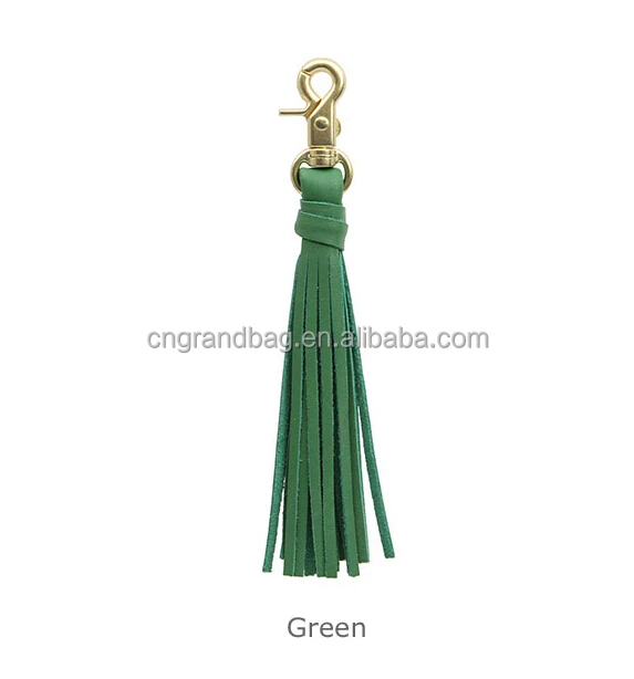 Women bag accessory genuine leather tassel charm Key chain ring Handbag ornament