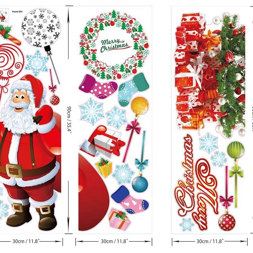 Merry Christmas Windows Stickers Santa Claus Removable Vinyl ChristmasTree  Wall Window Door Mural Decal Sticker For Showcase