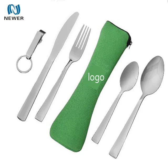 
Wholesale promotional cheapest eco reusable waterproof camping custom printed neoprene fork spoon tableware set case 