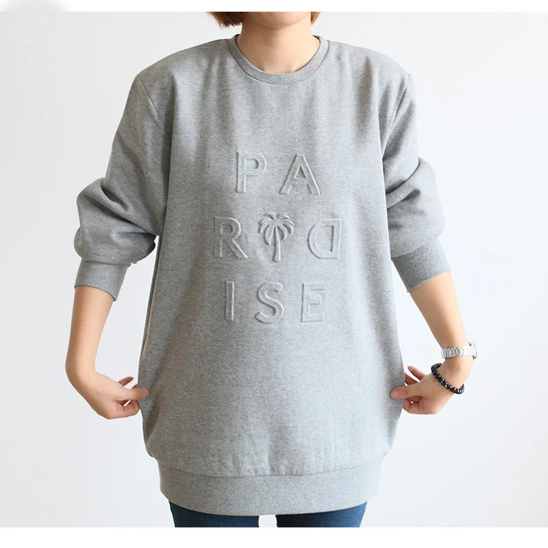 
Wholesale custom high quality ladies solid color crew neck womens Blank hoodies pullover embossed sweatshirt 