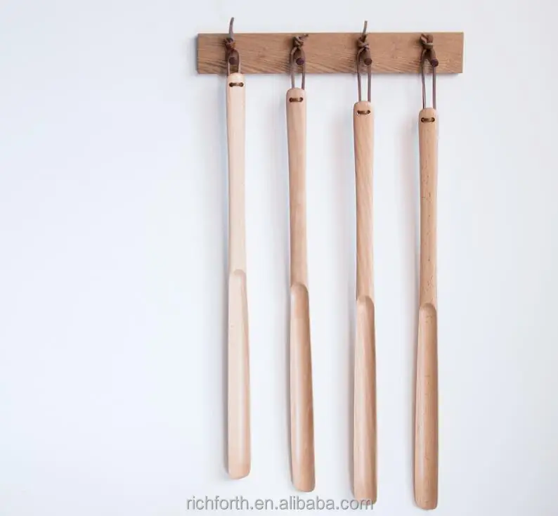 promotional 50cm hanging wooden shoehorn with custom logo