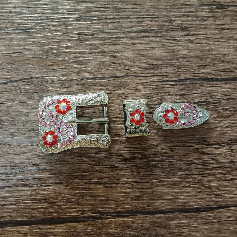 3pcs western buckles rhinestone buckle set