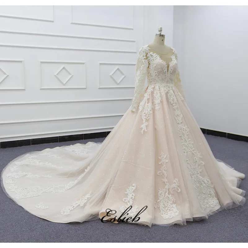 100% Real photo  Champagne Wedding Dresses Ball Gown Straps Bride Gowns  vestidos de noiva de luxo 2019
