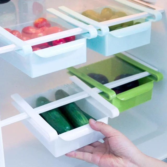 
Useful Refrigerator Storage Box Slide Fridge Freezer Space Saver Organizer Storage Rack Shelf Holder Kitchen Accessories 