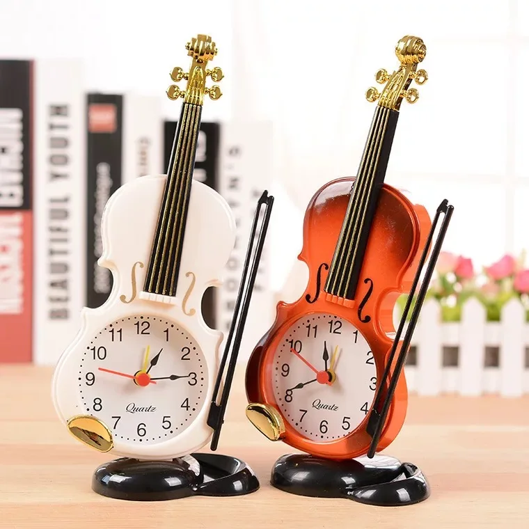 
Creative Home Office Decor Mini Bedside Desk Violin Alarm Clock Festival Gifts 