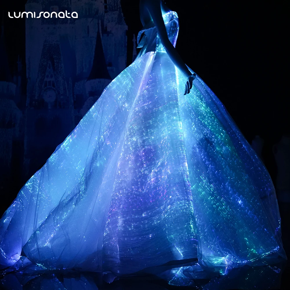 LED Light Luminous Illuminated Evening Dress Fiber Optic Wedding Dress Light-Emitting Wedding Dress