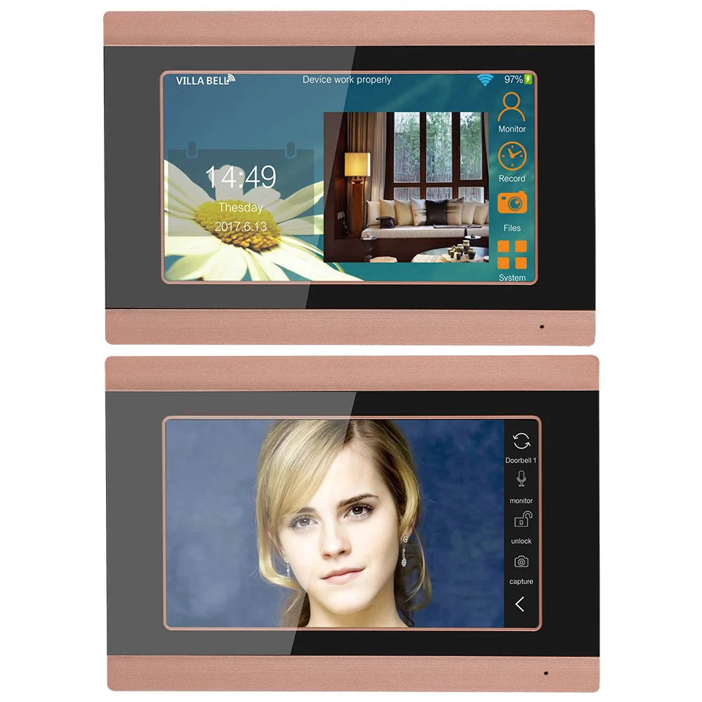 7inch Record wireless Wifi 2 Apartments Video Door Phone Intercom System IR-CUT HD 1000TVL Camera Doorbell Camera with 2 button