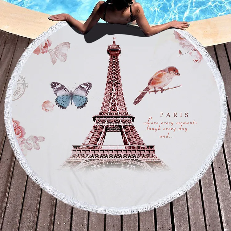 
Multicolor Round Beach Throw Paris Eiffel Tower Round Beach Towel 