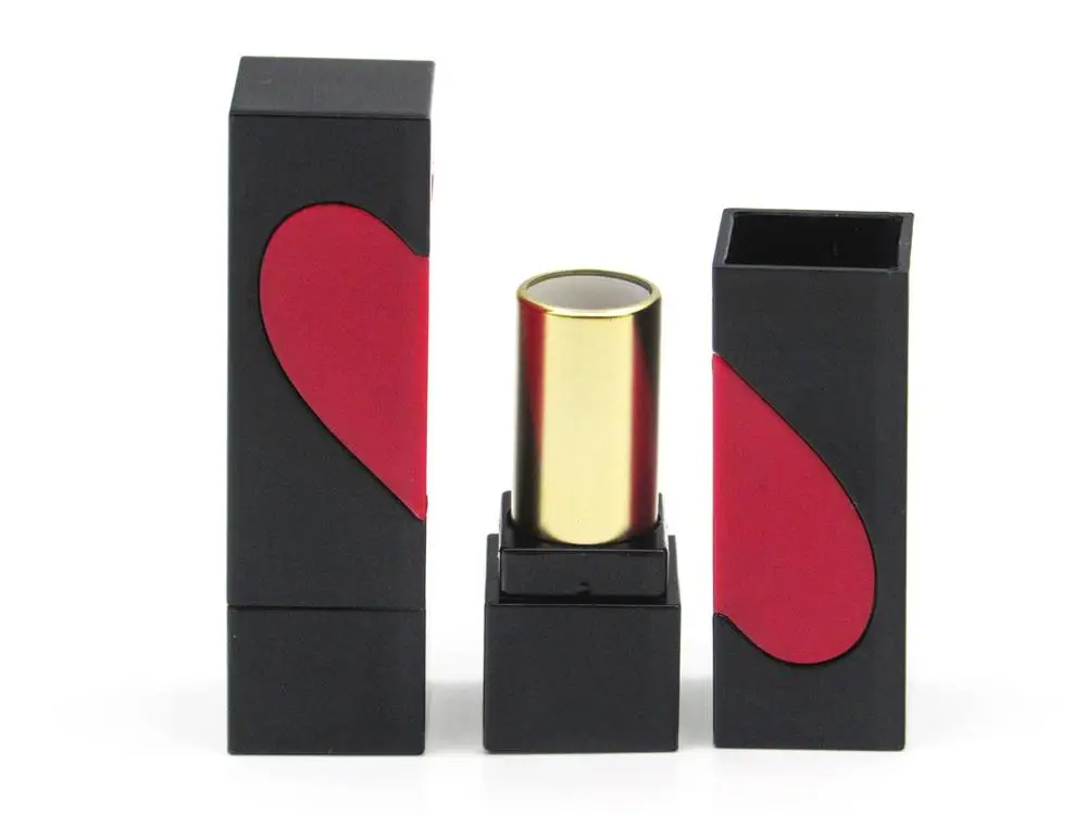 Wholesale Cosmetic creative heart-shape pattern empty lipstick tube Square plastic lipstick container packaging