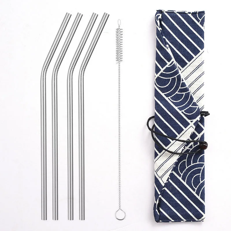 Stainless steel smoothie straws set with bag customized logo