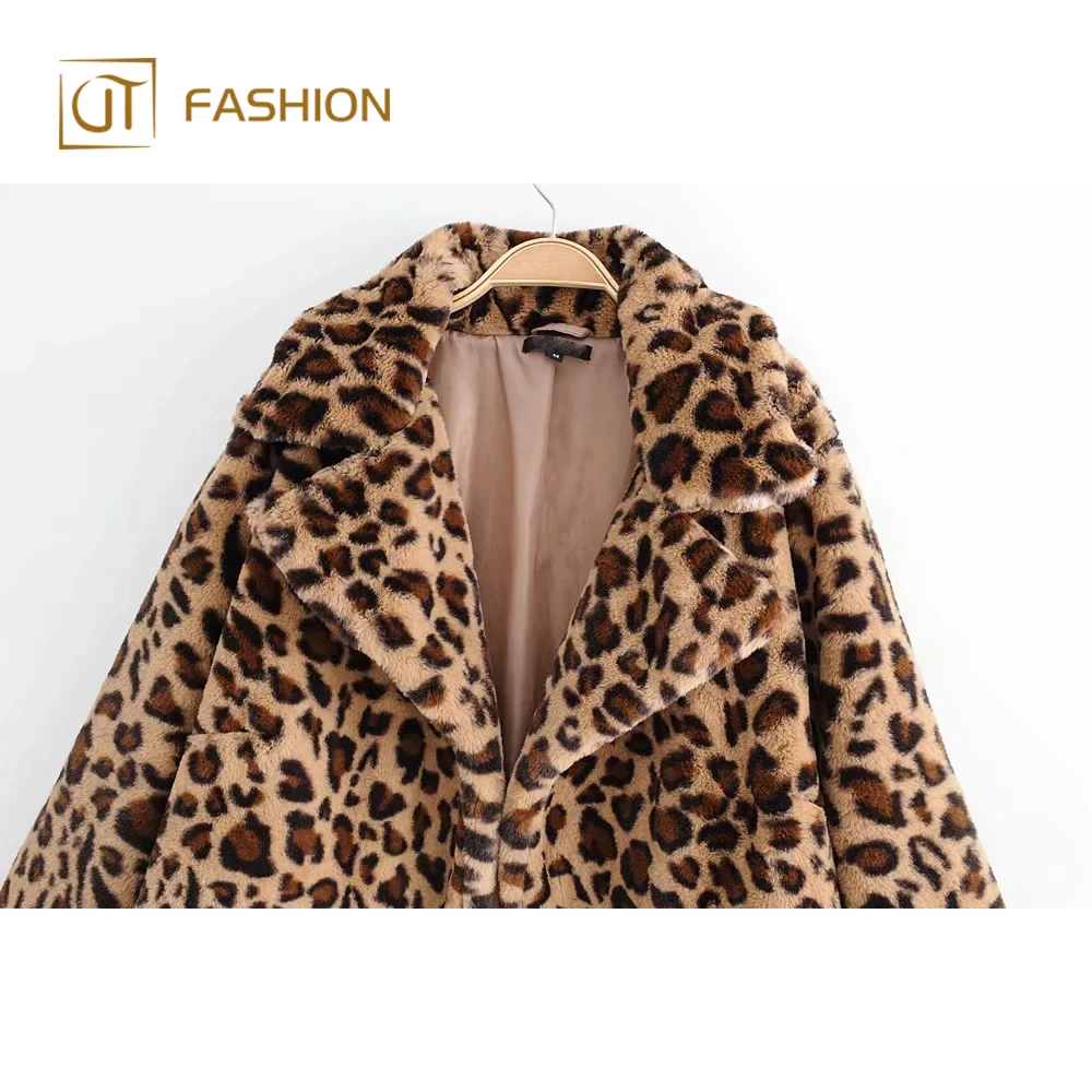 New arrival jtfur leopard ladies warm short lapel fake fur jacket