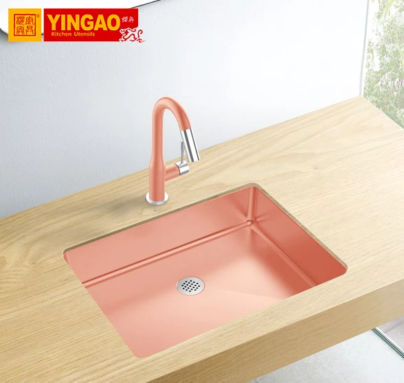 right angled PVD coating rose gold color undermount single bowl wash basin stainless steel bathroom sink