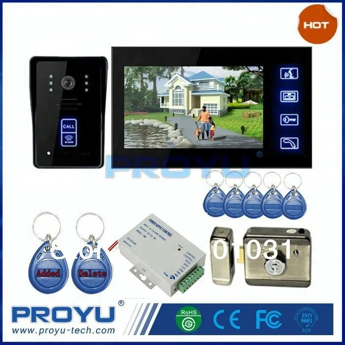 7 inch LCD display Apartment Video Intercom Door Phone Kit + Power supply E-Lock Whole sale