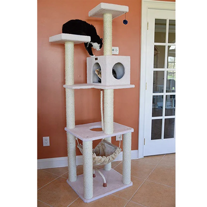 
Factory Manufacture Designed Modern Soft Fake Fur Large Cat Condo Tree With Cradle 
