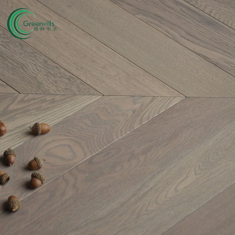 Greenvills  fishbone herringbone  chevron wood floor parquet tiles light grey color 15mm thickness