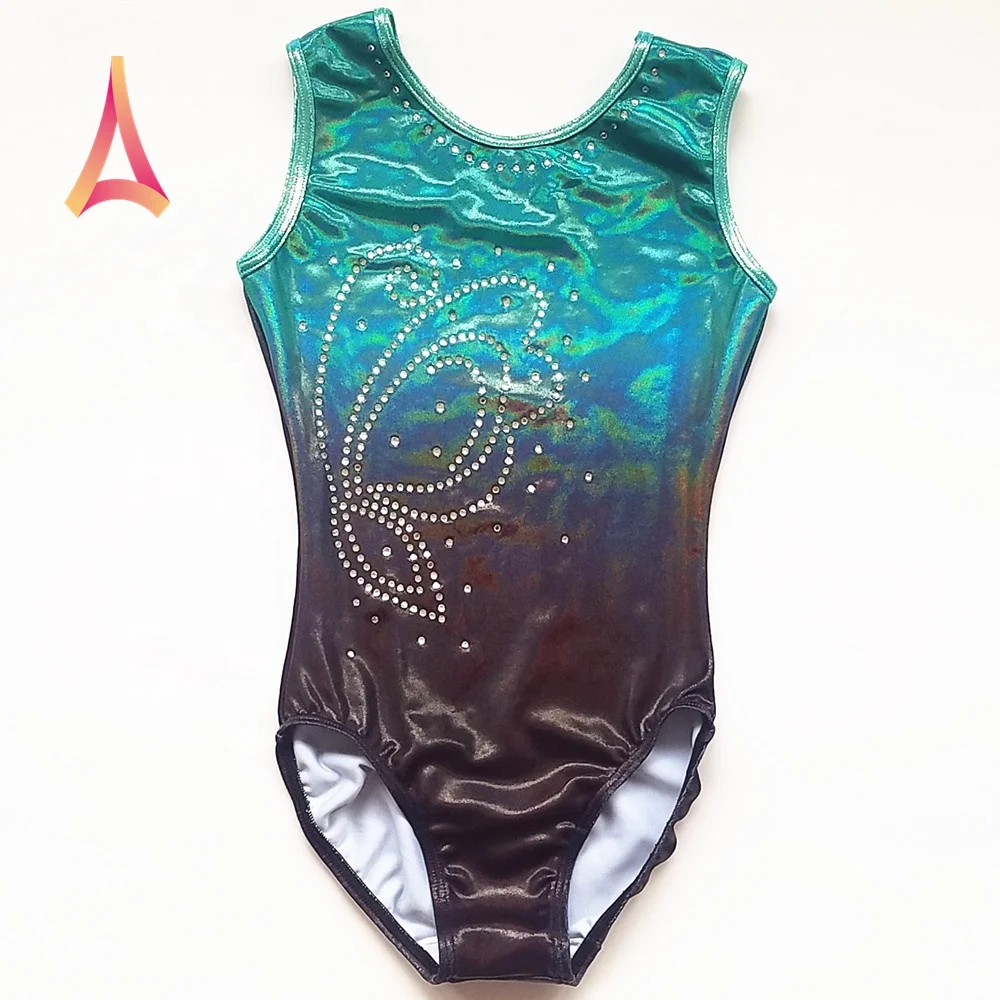 Butterfly rhinestone-embellished Shiny ombre Girls Leotards Gymnastics Apparel