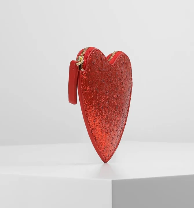 High Quality Heart Shape Genuine Leather Shiny Leather Coin Purse Wallet