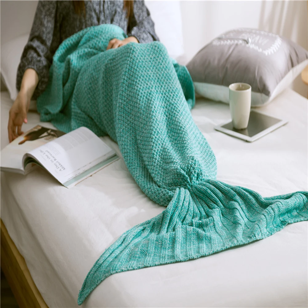 
High Quality Soft Fish Scales Pattern Crochet Kids Or Adult Mermaid Tail Blanket 