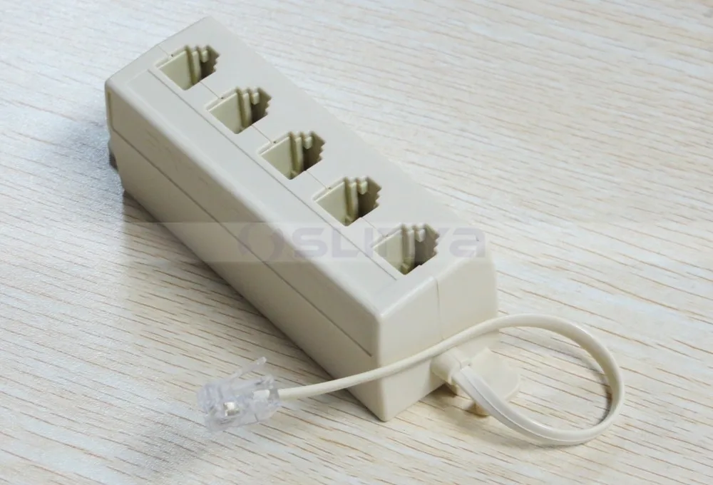 Beige Plastic 6P4C RJ11 Male to 5 Female Ports Telephone Extension Cable Splitter