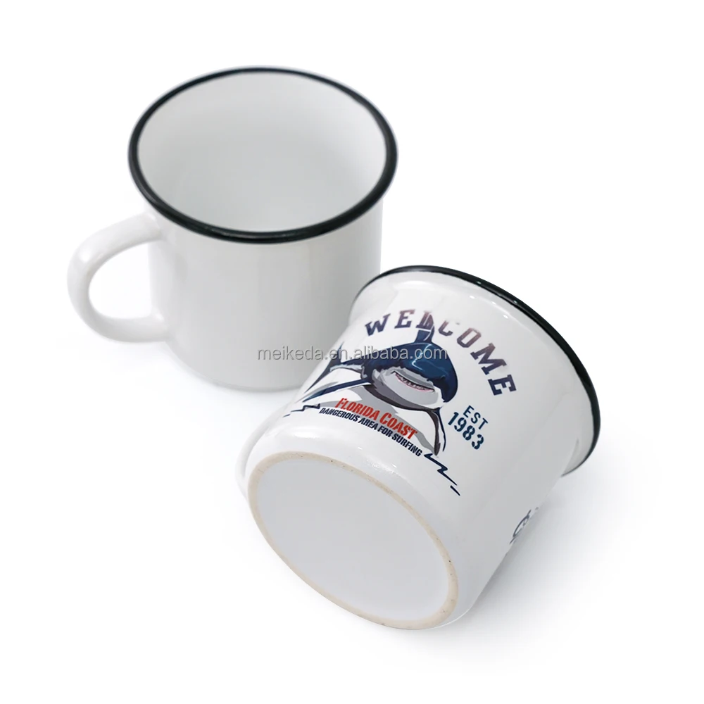 8oz Ceramic Camper Mug Customized Sublimation White Mug with Color Rim