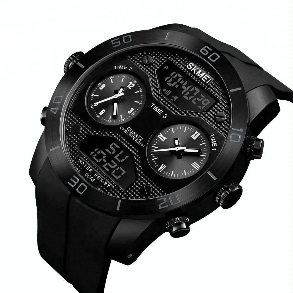 skmei 1355 waterproof chronograph oem digital analog watch stainless steel back 5atm watch
