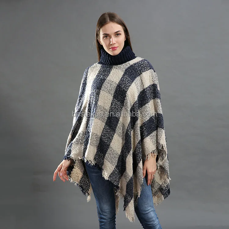 
wholesale stock fashion mexican poncho women winter sweaters turtleneck knit poncho 