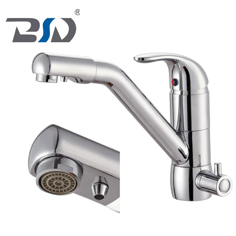 High Quality Russian Market Brass Dual Flow Copper Spout Filter Pure Water Three Way Drinking Water Kitchen Faucet