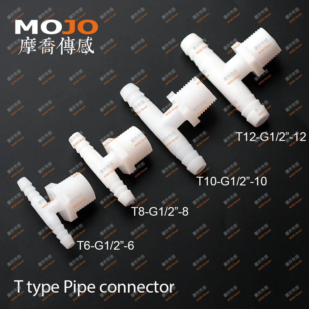 MJ-T8-G1/2-8 (With Nuts) Tee type G1/2 external thread to two way ID 8mm pipe tube barbed water coupling