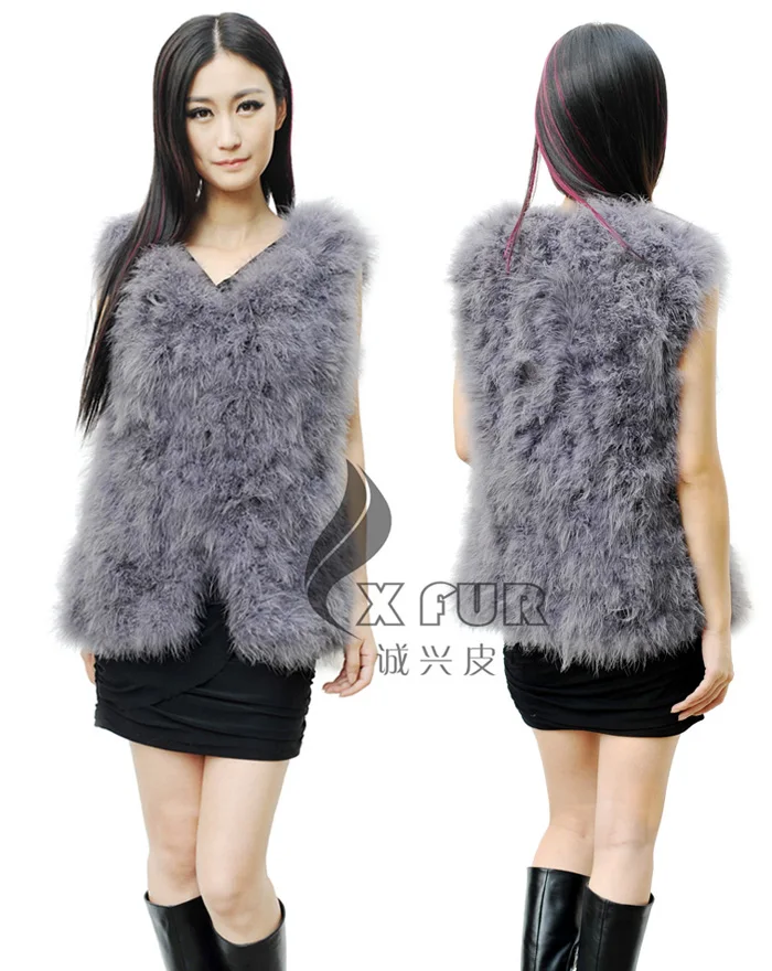 CX-G-B-176B Real Turkey Feather Hair Fur Vest/Gilet Winter Fur Waistcoat For Ladies