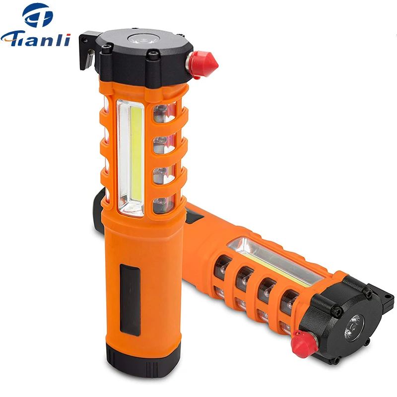 Led Megnetic Work Light Inspection Lamp With With Safety Hammer & Belt Cutter and Warning Flashlight