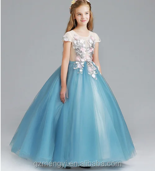 Custom Made Lace Appliqued A-Line Tulle flower Dress With Beading hot sales girl party dress