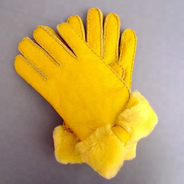 Genuine Fur Gloves Women Sheepskin Mittens Real Fur Sheep Leather Gloves Winter Solid Warm True Sheepskin Gloves for Women Gifts