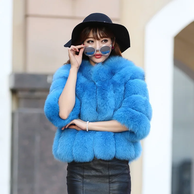 YQ12 New Fashion Winter Woman short Fur Coat & Black Fox Fur Jacket