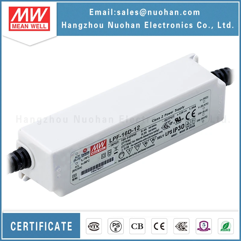 Mean Well LPF-16D-12 12V dimmable led driver 16w 12V led driver with pfc function