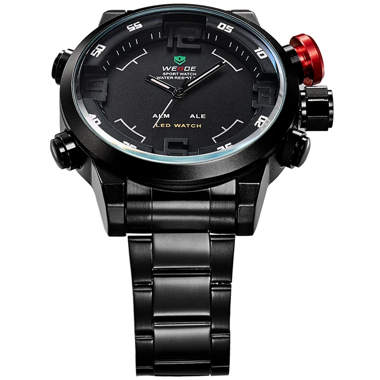 WEIDE WH2309 LED Digital Men Sports Quartz Watches Fashion Wristwatch 3 ATM Water Resistant Stainless Steel Watch