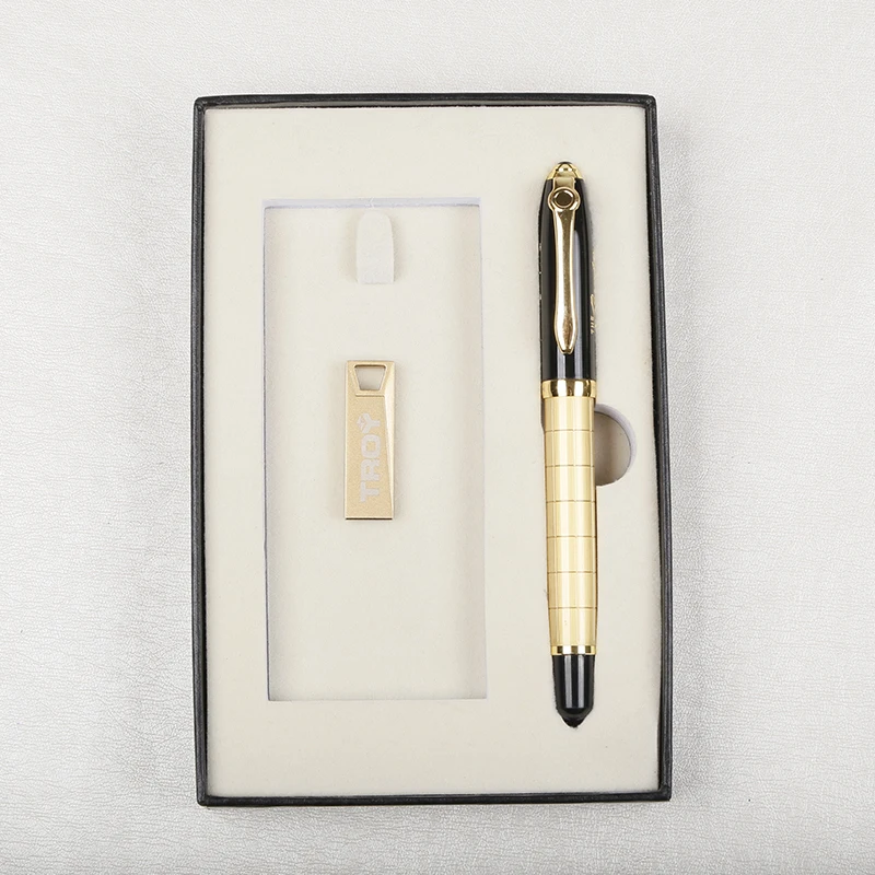 2021 new promotion item gold heavy metal pen and custom USB gift set for corporate gift
