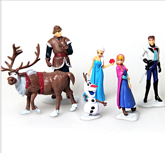 6pcs Lot Anna Elsa Hans Kristoff Sven Olaf Vinyl Doll Toys frozenly Doll Action Figures Birthday