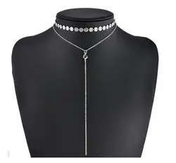 Fashion accessories simple popular necklace set with copper sequins, sparkle and tassel necklace