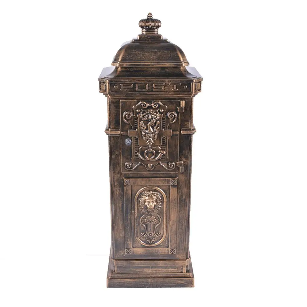 gold cast aluminum mailbox with 2 doors and 2 keys