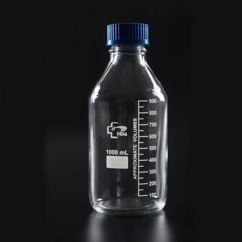 Lab Clear Glass Reagent Media Bottle with Plastic Blue Cap