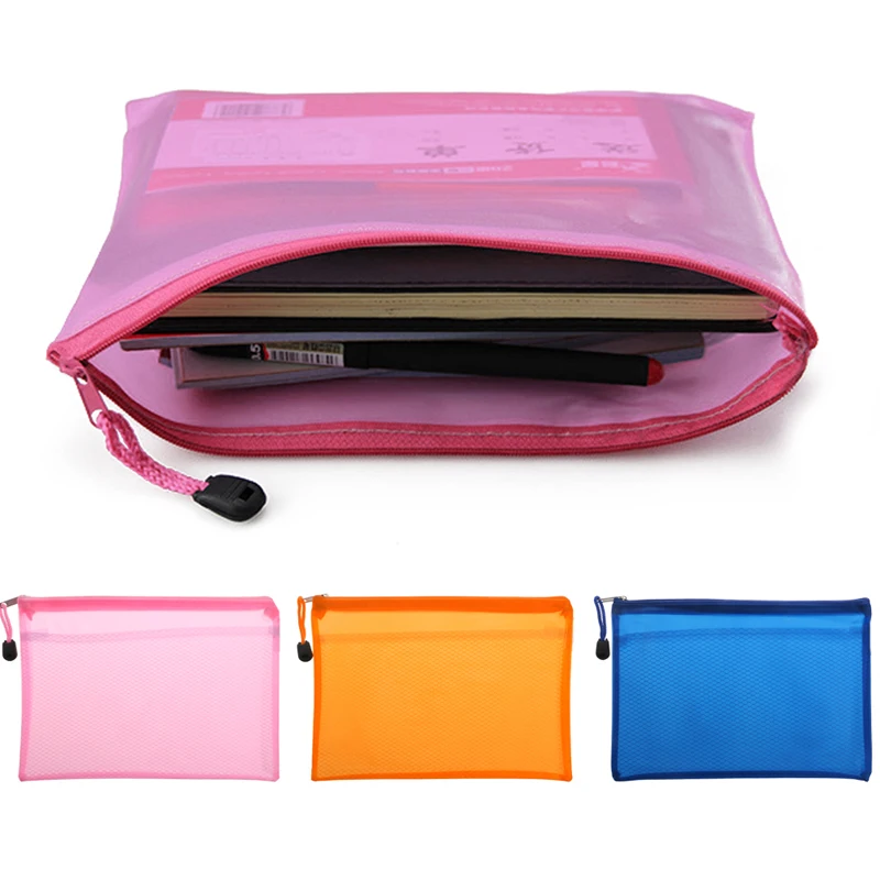 Wholesale custom Printing plastic waterproof document holder mesh pouch zipper file bags