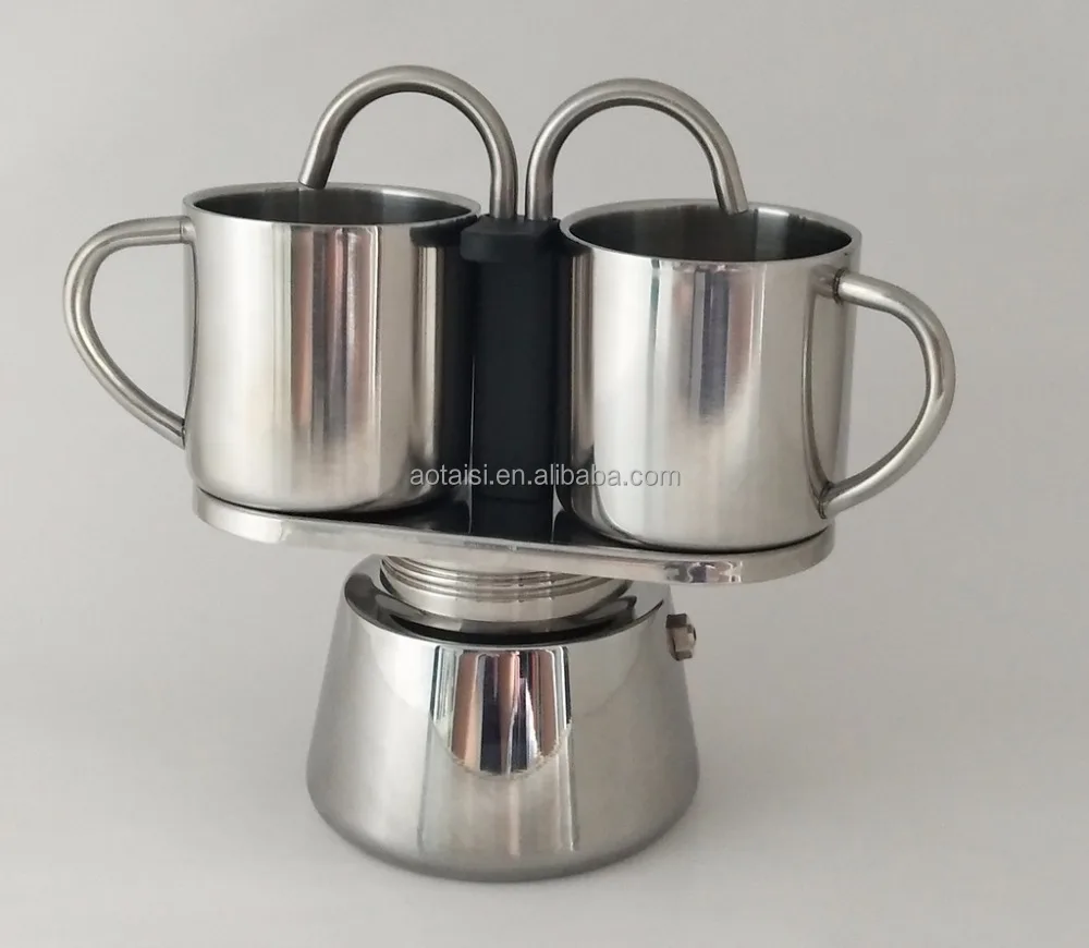 China supplier oem custom 2 cup stainless steel dual pipe coffee maker espresso machines