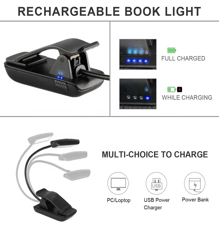 
Rechargeable USB book light reading lamp Flexible Book lamp dimmer Clip on table Desk Lamp for Notebook Laptop PC Computers 