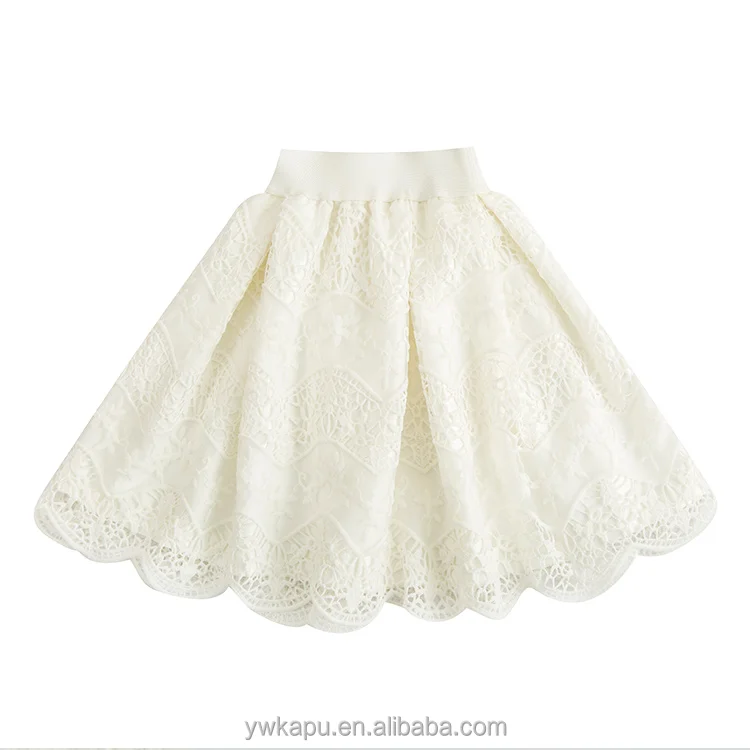 White Lace Pleated Wrap Skirt School Girl Maxi Kids for