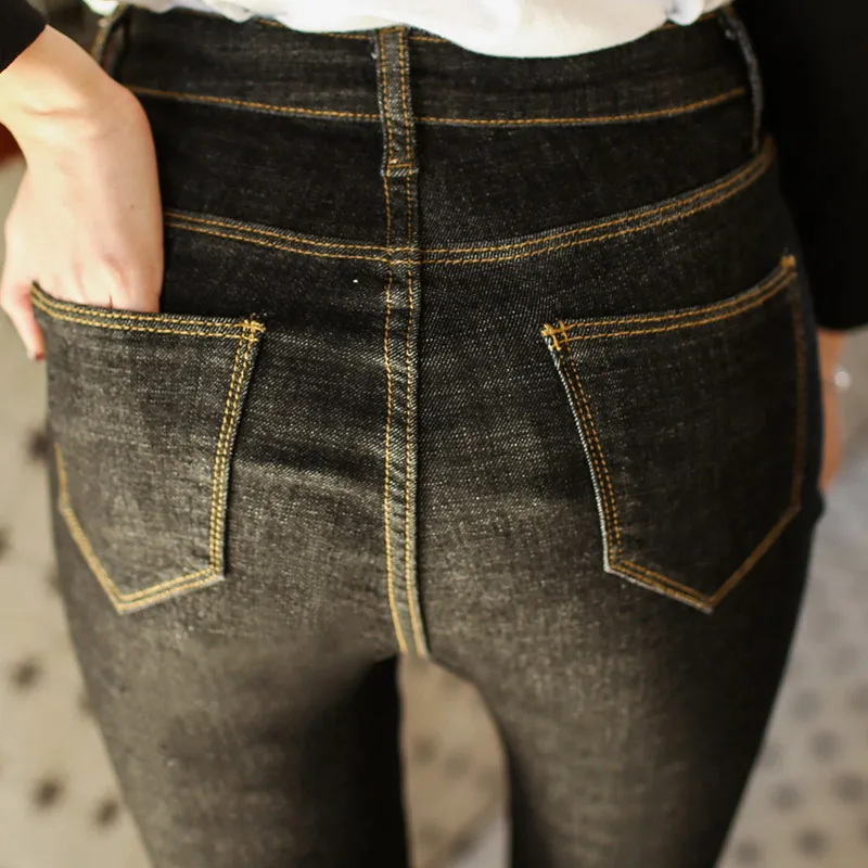 2022  new high-waisted pencils pants female New Fashion Cotton Denim Pants Stretch Womens Ripped Knee Skinny