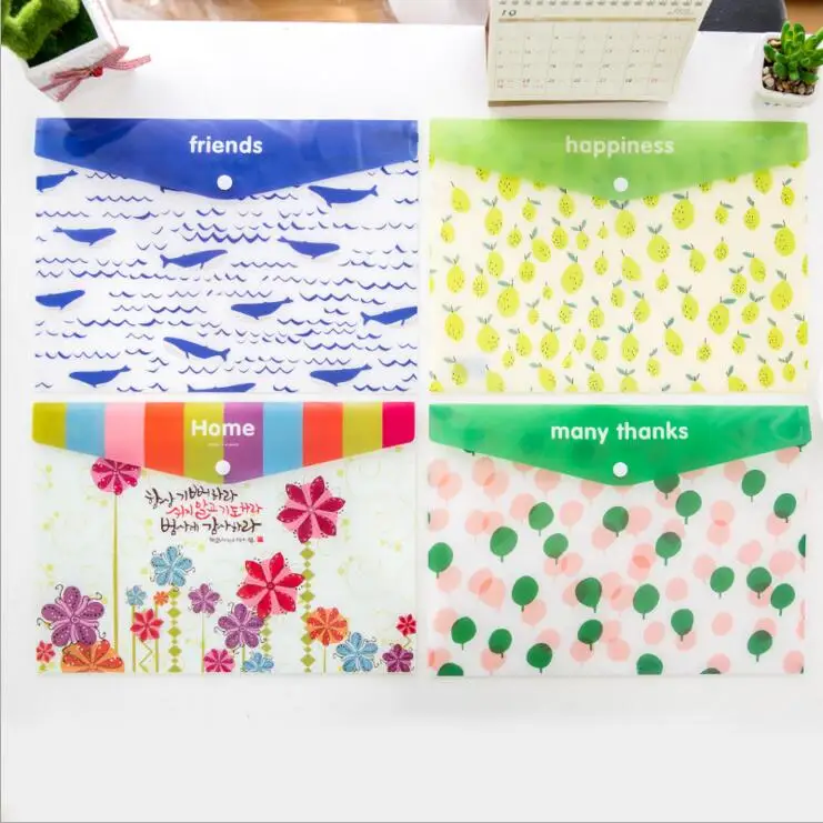 New Kawaii A4 pouch bag Korean Office School Filing Products Document Bag Cute Buckle Closure Envelope File Folder