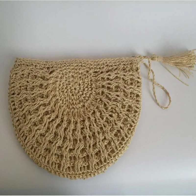 
Crochet semicircle paper straw clutch 