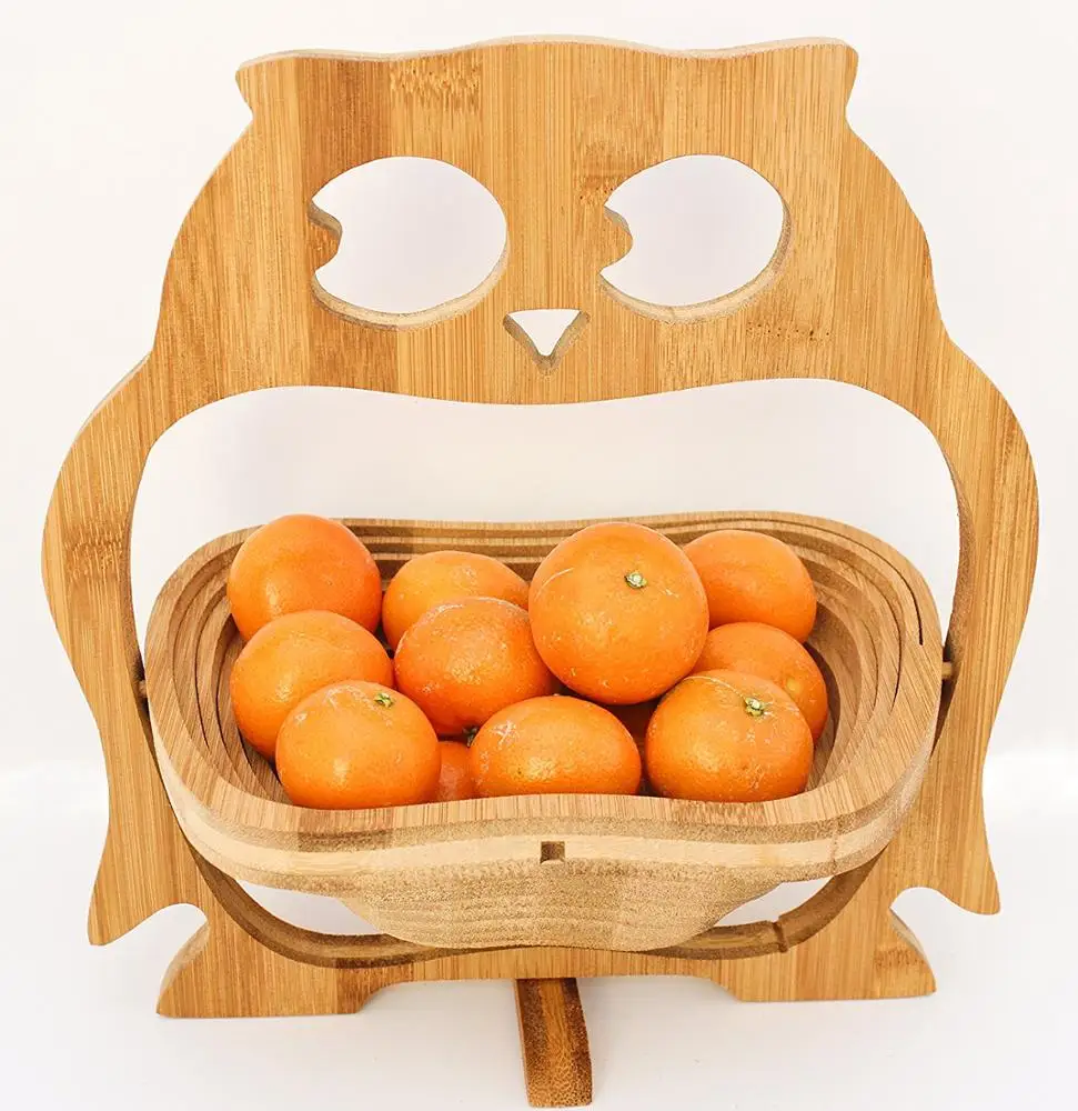 Natural Bamboo Owl Shape Folding Collapsible Fruit Basket